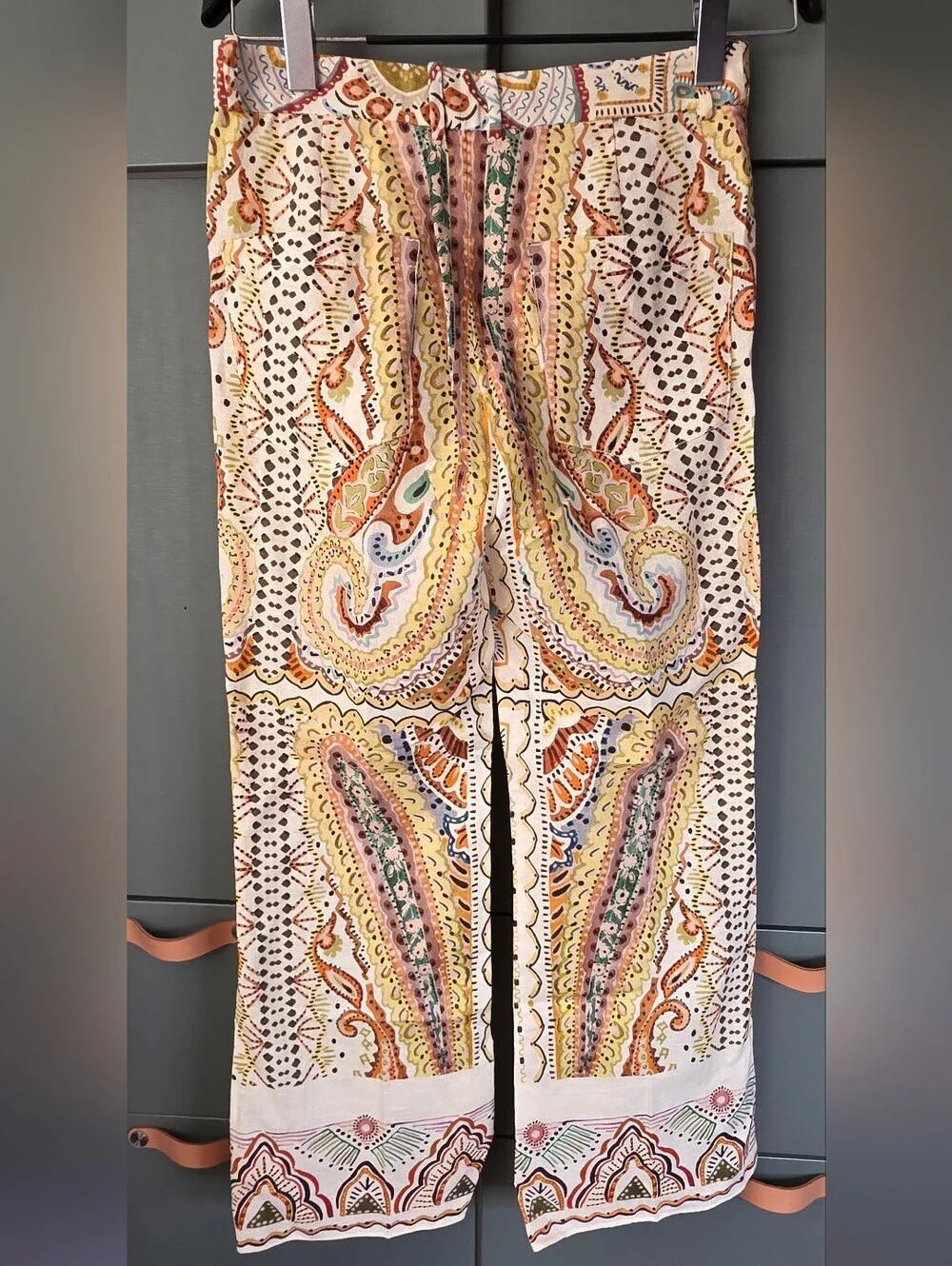 682. Zara Printed Linen Blend Mini Flare Pants Paisley Boho Co-Ord XS